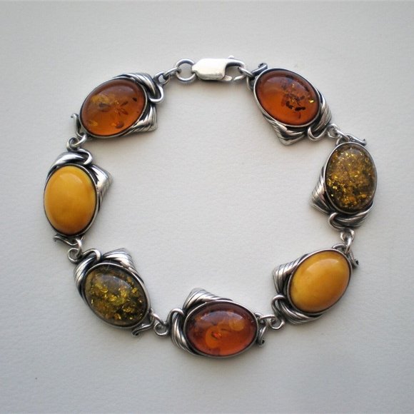 Vintage Sterling Silver Baltic Butterscotch Egg Yolk Honey Green